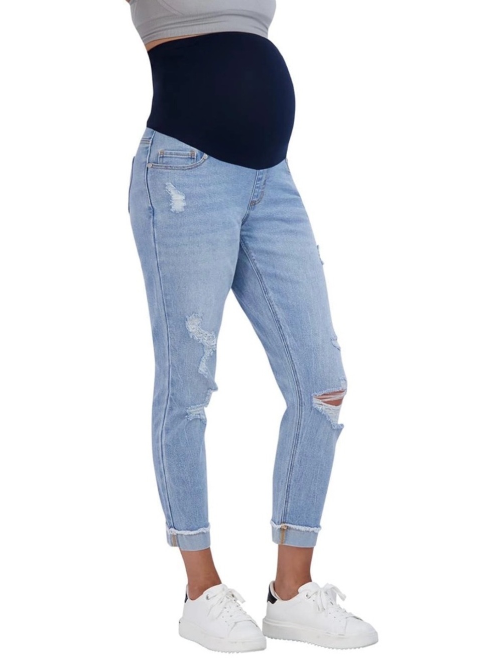 Light Wash Distressed Maternity Jeans